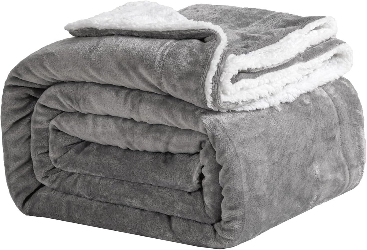 Zachte fleece plaid fleece deken voor volwassenen - Grijs