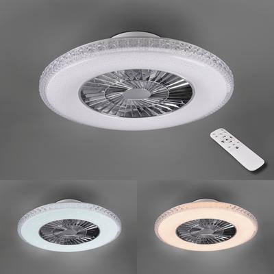 REALITY LEUCHTEN LED Deckenleuchte "Harstad Deckenventilator", grau (chromfarben), 1, Ø 60cm H: 19cm, 1 Stk., Leuchten, Deckenlampe, Ventilator, Fernbedienung, Ventilator getrennt schaltbar, LED Deckenleuchte