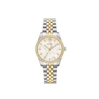Quarzuhr BOSS "GRACEFUL", gold (silberfarben, goldfarben, weiß), Armbanduhren, Damen, silberfarben-goldfarben, Quarzuhr, Armbanduhr, Damenuhr, Edelstahlarmband, analog, Glaskristalle