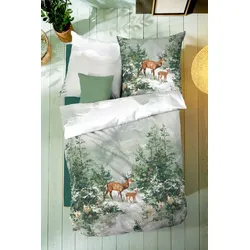 kaeppel Bettwäsche Feinbiber Majestic Deer grün 155x220 cm + 80x80 cm