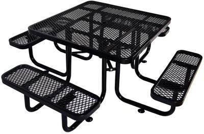 PRO_SELLERS 46-Inch Square Outdoor Picnic Table with Umbrella Hole and Benches Bl