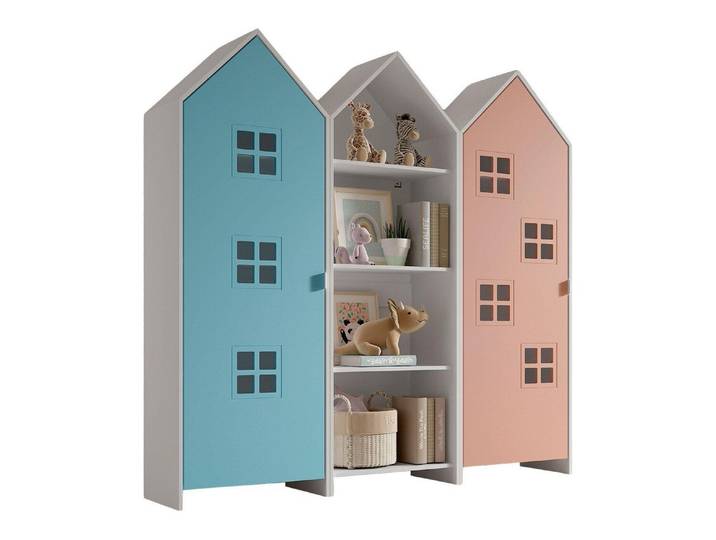 VIPACK - CASAMI BRUGES Ensemble de 3 pièces composé de : Armoire à étagères\, armoire à 1 porte avec façade en bleu et rose