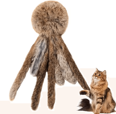 Inspire Curations Fluffy Bunny Fur Cat Kicker Toy Interactive Plush Hunting Toy For Indoor Cats b