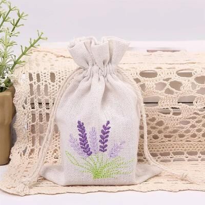 Inspired Living Lavender Embroidery Print Linen Style Gift Bags (3.9 X 5.5 In) For Wedding Favors & Small Gift Packaging canvas White 10pcs