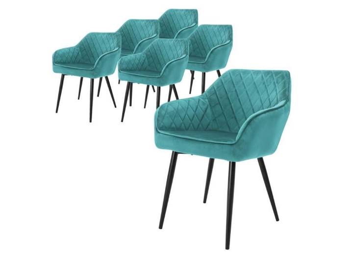 ML-Design Lot 6x Chaises de Salle à Manger Pétrole - Dossier/Accoudoirs Rembourrée Aspect Velours - Pieds en Métal Noir