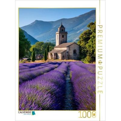 CALVENDO Puzzle Lavendel mit Blick auf den Kirchturm | 1000 Teile Lege-Größe 64x48cm Foto-Puzzle für glückliche Stunden