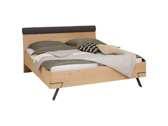 hülsta Bett Neva, Eiche, Anthrazit, Metall, Balkeneiche, furniert, 180x200 cm, Schlafzimmer, Betten, Doppelbetten