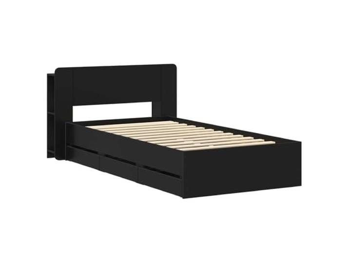 SKTQYQO Bettgestell mit Stauraum, Schwarz, 75 x 190 cm Technisches Holz, integrierte Schubladen, modernes Design, Kapazität 140 kg