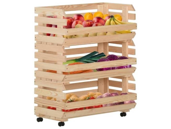 Chariot à légumes - VIDAXL - 77x30x80 cm - Bois de pin massif - 3 compartiments - Design rustique
