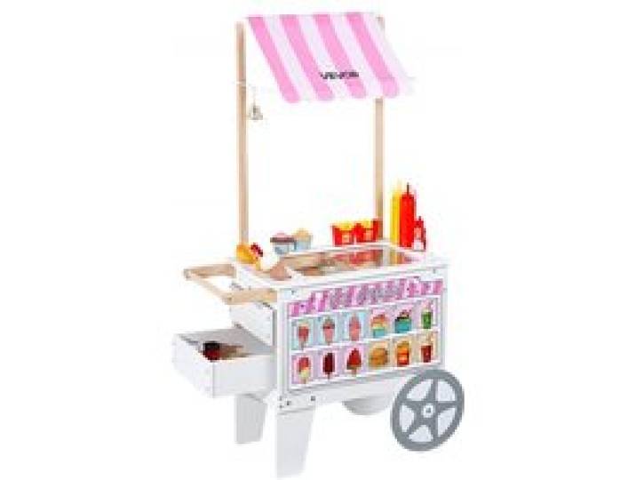 VEVOR Chariot à Glaces pour Enfants, 20+ Accessoires, Jeu d'Imitation de Stand Glacier, avec Cornet de Glace, Glace à l'Eau, Auvent, Congélateur, Tiroir de Rangement, Menu, pour Tout-petits de 3-7 Ans