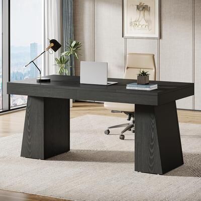 Jiallo "55"" Mid-Century Modern Executive Desk Home Office Computer Workstation Black"