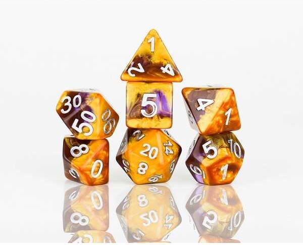 Sirius Dice Amethyst Geode Polyhedral Dice Set for Tabletop Roleplaying Games, 7 Polyhedral Dice, 1 D20, Purple-and-Gold Finish, Dice Storage Tube