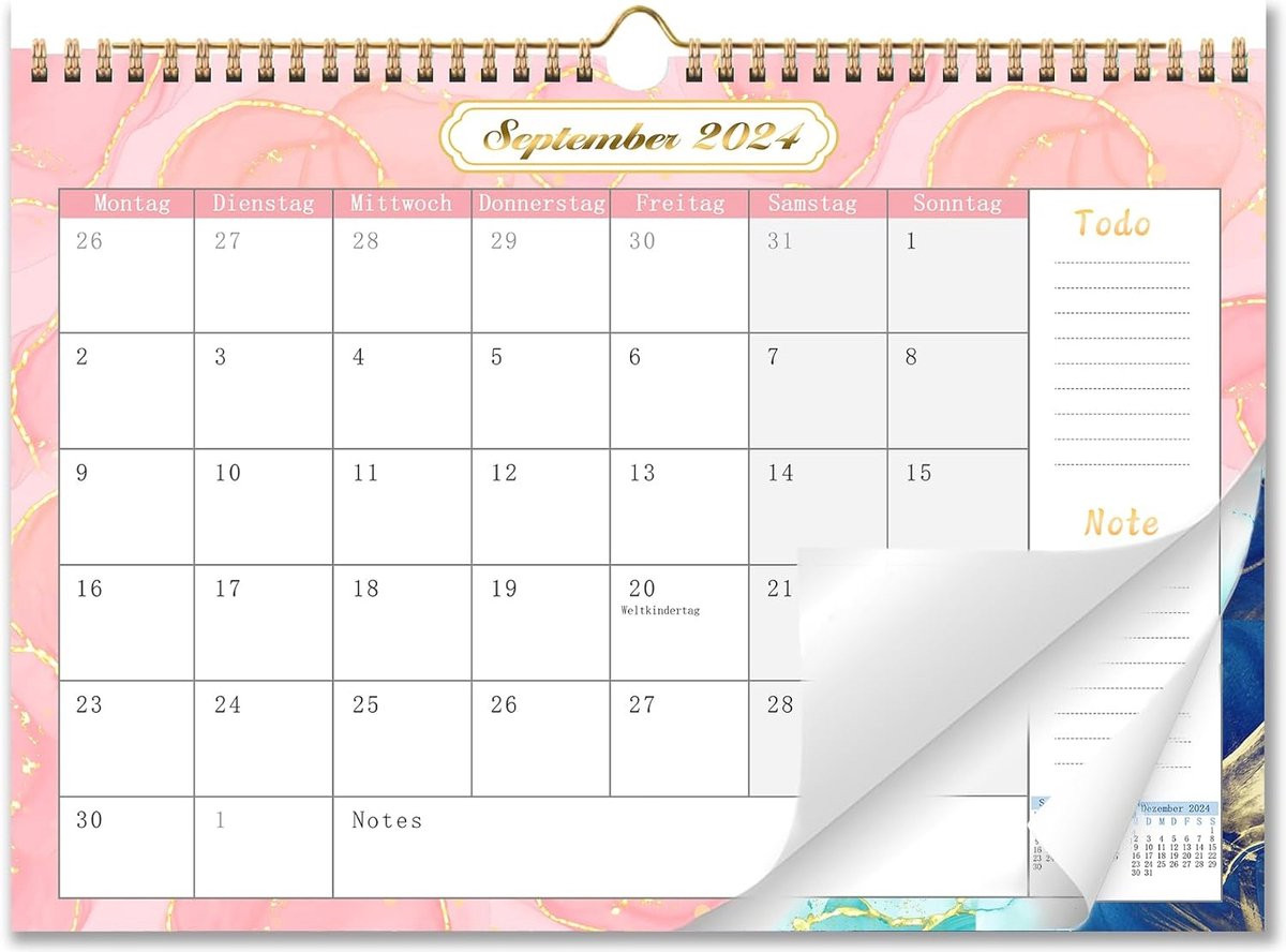 Wandkalender 2024-2025 met vakantieoverzicht, 16 maanden, 30 x 43 cm