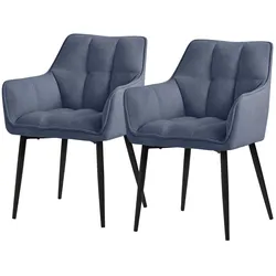 ML-Design – Esszimmerstühle 2er Set – Blau Frotteestoff | dick gepolstert, Armlehnen, Metallbeine, ergonomisch