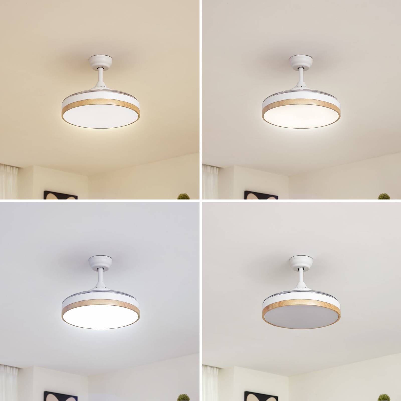 Lindby Oras LED ceiling fan, white, DC, quiet, Ã˜ 107 cm, White / opal, Living / Dining Room, metal, Modern, Ceiling Fans with Lighting