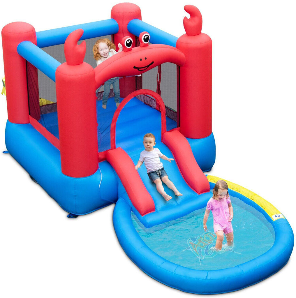 casart Kids Inflatable Bounce House Red Crab-Themed Water Slide Park Bouncy Castle Blue;Red