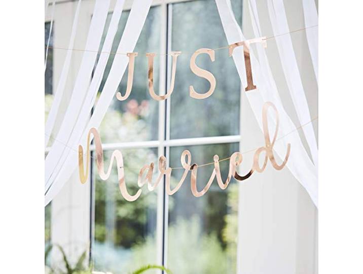 Ginger Ray Botanische bruiloftsbanner Just Married , roodgoud, papier