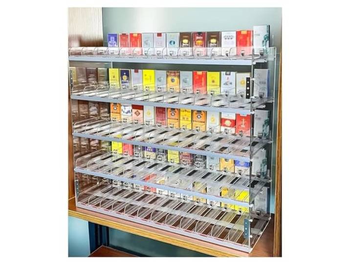Rygcrud Zigarettenständer Regal, Auto-Zigarettenstößel Display-Halterung, Wandmontiert Vitrine, Acryl Zigarettenregale Für Convenience Stores(110.5x29x93.2 cm)