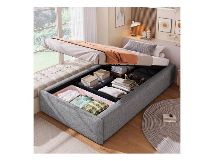 STILVORA Polsterbett 90×200 Plattformbett Jugendbett mit Schubladen, ohne Matratze (Einzelbett, Baumwoll-Leinenbezug, Hydrauliksystem, Klassisches Design, Hubzylinder, stabil), Für Schlafzimmer, Kinderzimmer, Gästezimmer