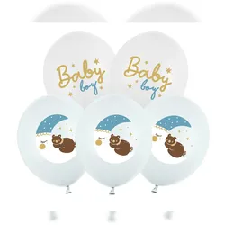 PartyDeco 6 Luftballons Baby Boy 30cm Latexballons Helium Ballons Geburt Taufe Geburtstag Ballonset Geburtstagsdeko Babyparty Deko Junge Weiß Hellblau Pastell