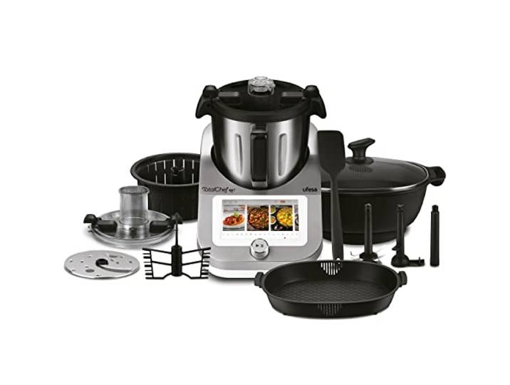 Ufesa TotalChef RK7 Küchenmaschine mit WLAN, Multifunktions Küchenroboter mit Kochfunktion, Kochroboter 30 Funktionen, 4.5L, 7-Zoll-Touchscreen, Interaktives Rezeptbuch, Amazon-Exklusiv,Silber / Weiss