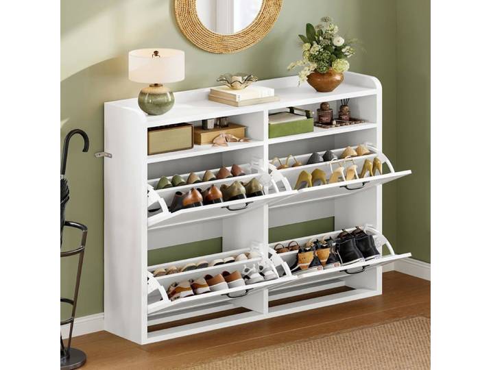 Meuble Chaussure Entree Étroit 105 cm – Armoire à Chaussures 4 Ptes Rabattables avec Étagères Réglables Rangem MEUBLE A CHAUSSURES