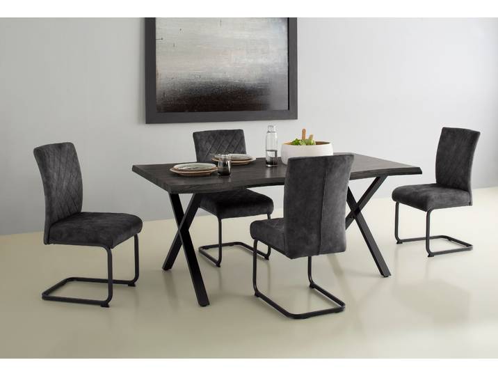 Esstisch HELA GRETA , grau (grau, schwarz, grau), B:180cm H:76cm T:100cm, Tische, Esstisch, Baumkantentisch (Nachb.), versch. Grössen, 46mm Stärke, Küchentisch