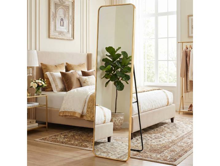 Spiegel GOODPRODUCT Standspiegel Addrik, wahlweise in 2 Grössen 150x40cm oder 160x50cm , gold (goldfarben), B:40cm H:150cm T:2,7cm, Glas, Spiegel, Spiegel, Ganzkörperspiegel mit Sicherheitsglas, in verschiedenen Farben