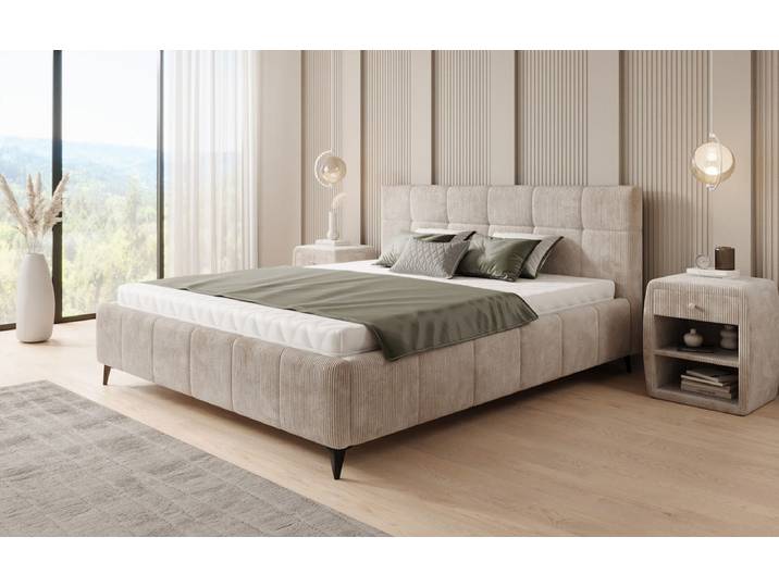 Designer Polsterbett Nelly in Cord mit Stauraum - 180x200 - Beige - Luxusbetten24
