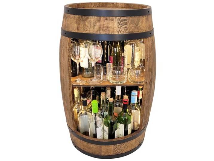 weeco Bar Schränk LED. Weinregal Weinschrank XL. Fass Vintage deko Wohnzimmer. Minibar Gin Whisky Bier. Weinfass Stehtisch. Holzfass für Gläser und Flaschen. Wine Rack geschenkset.