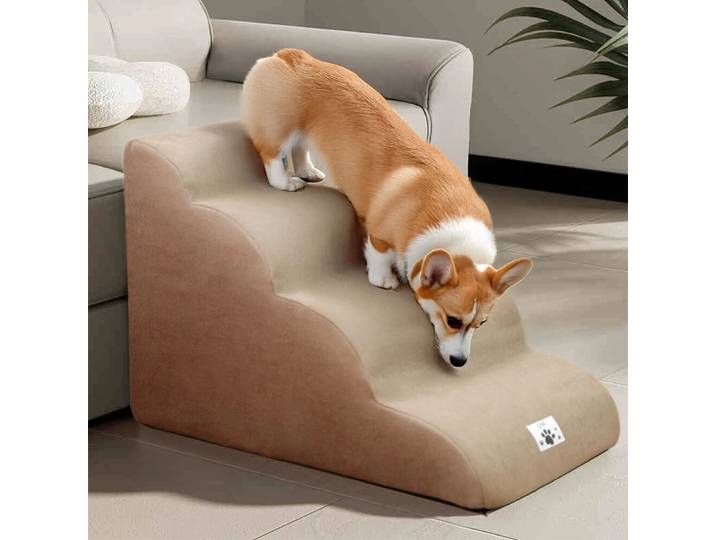 Dog Stairs Ramp for Bed 3/4-Step Dog Steps for High Bed & Couch Pet Steps for Small Dogs Cats Non-Slip Balanced Dog Indoor Ramp