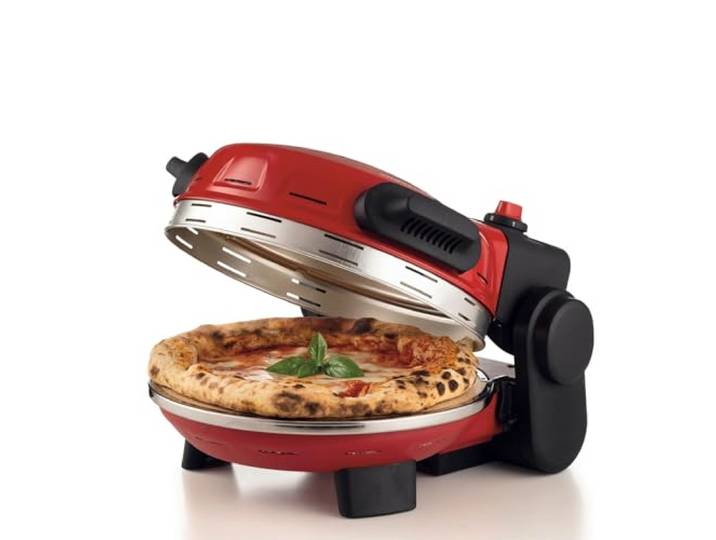 Ariete 934 Pizzeria Gourmet\, four à pizza napolitain et caloni\, 1500 W\, température 400 °C\, temps de cuisson 3 minutes\, brique réfractaire amovible\, chauffage par le bas et le haut\, rouge