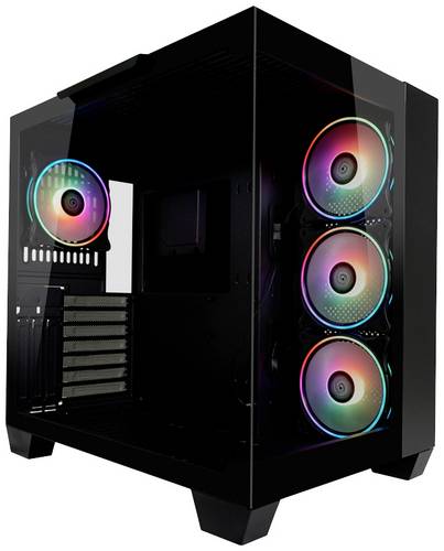 LC Power 809-B-ON Dark Storm_X Midi-Tower Gaming-Gehäuse Schwarz Seitenfenster, 4 Vorinstallierte LED Lüfter