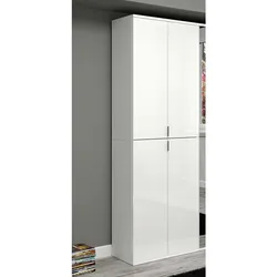 Weißer Hochglanz Schrank mit 4 Drehtüren Kleiderstange und Einlegeböden