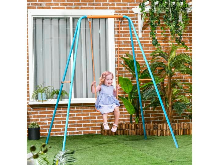 Outsunny Balançoire Enfant Acier PE Jardin 163x145x181 cm