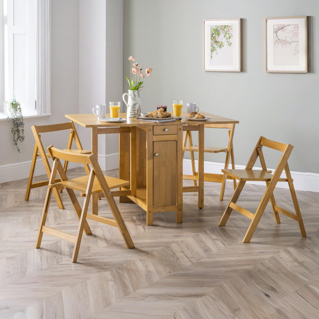 August Grove Alfreda 4 -Person Drop Leaf Dining Set Light Oak 4