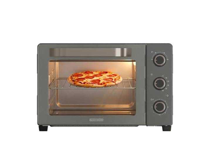 BLACK+DECKER - Tischbackofen 1500 W 30 l Umluft Oberhitze-Grill Bis 230 °C 90-min-Timer + Dauerbetrieb Doppelverglasung Innenbeleuchtung Bratspieß Krümelblech Kompakt