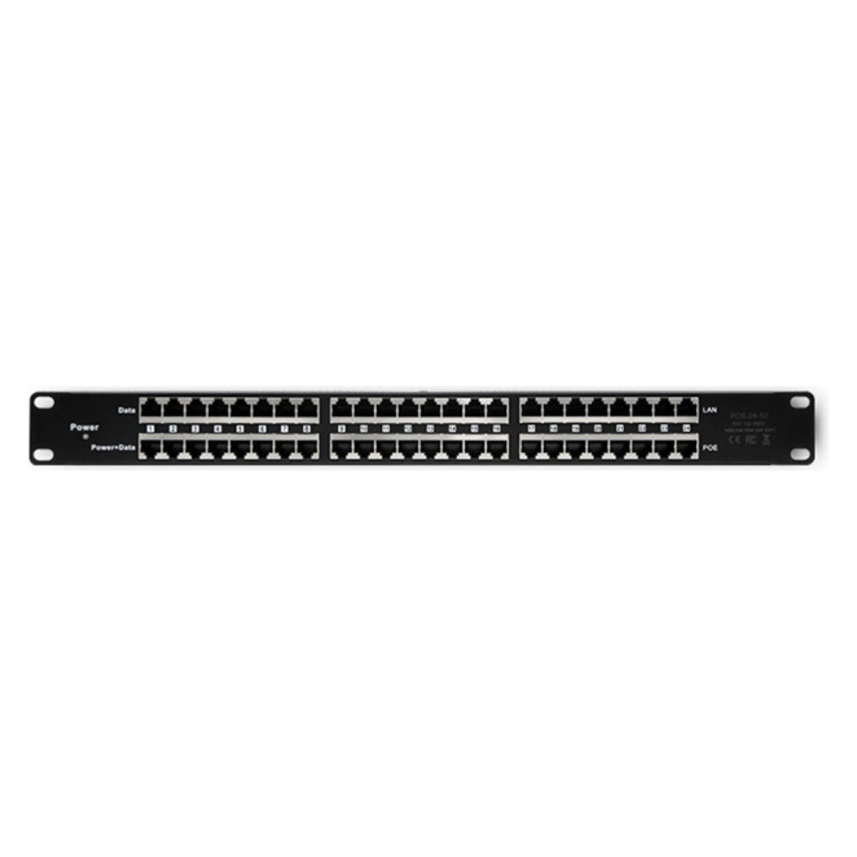 Qoltec 54477 Patchpanel RACK 48V 24 Anschlüsse Passiver PoE-Injektor 1000m Schwarz (Proprietär 48V) (54477)