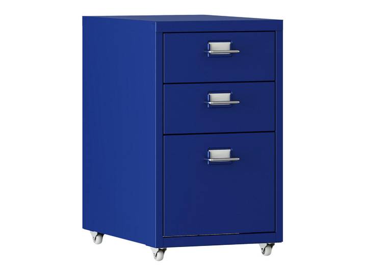 [en.casa] Rollcontainer Kökar, Blau, Metall, 3 Schubladen, 28x48x41 cm, Büromöbel, Container