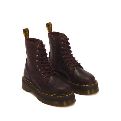 Schnürboots DR. MARTENS "Jadon Emboss Floral", Damen, Gr. 43, Leder, bordeaux, Schuhe Schnürboots, Blockabsatz, Plateau, Stiefelette mit modischer Blütenprägung