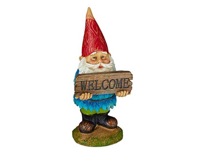 Relaxdays Nain de Jardin «Welcome»\, résistant aux intempéries\, Pierre Artificielle\, Jardin\, Porte de Maison\, coloré