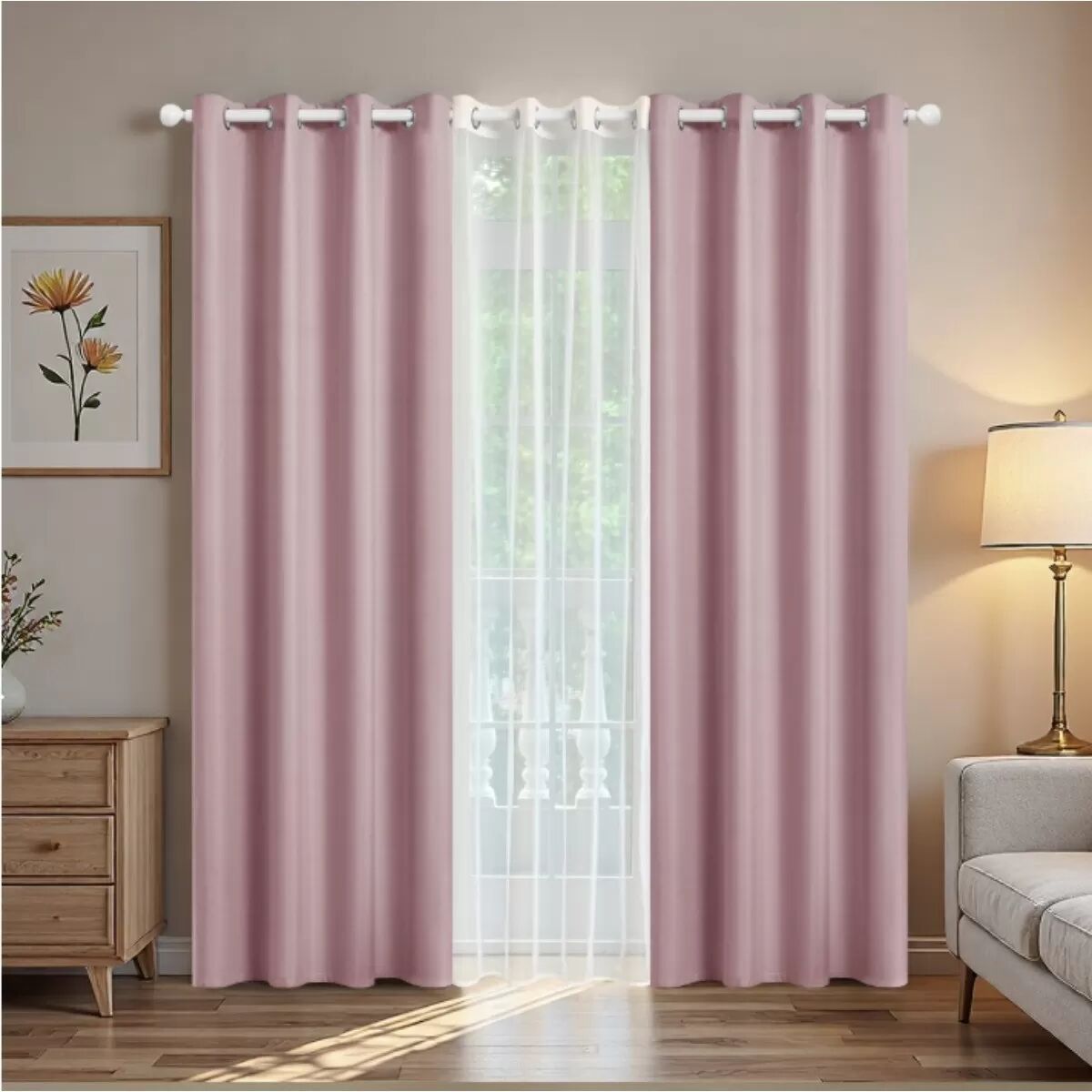 INF 3er-Set Verdunkelungsvorhänge (132x160cm) - Moderne & elegante Raumverdunklung Rosa