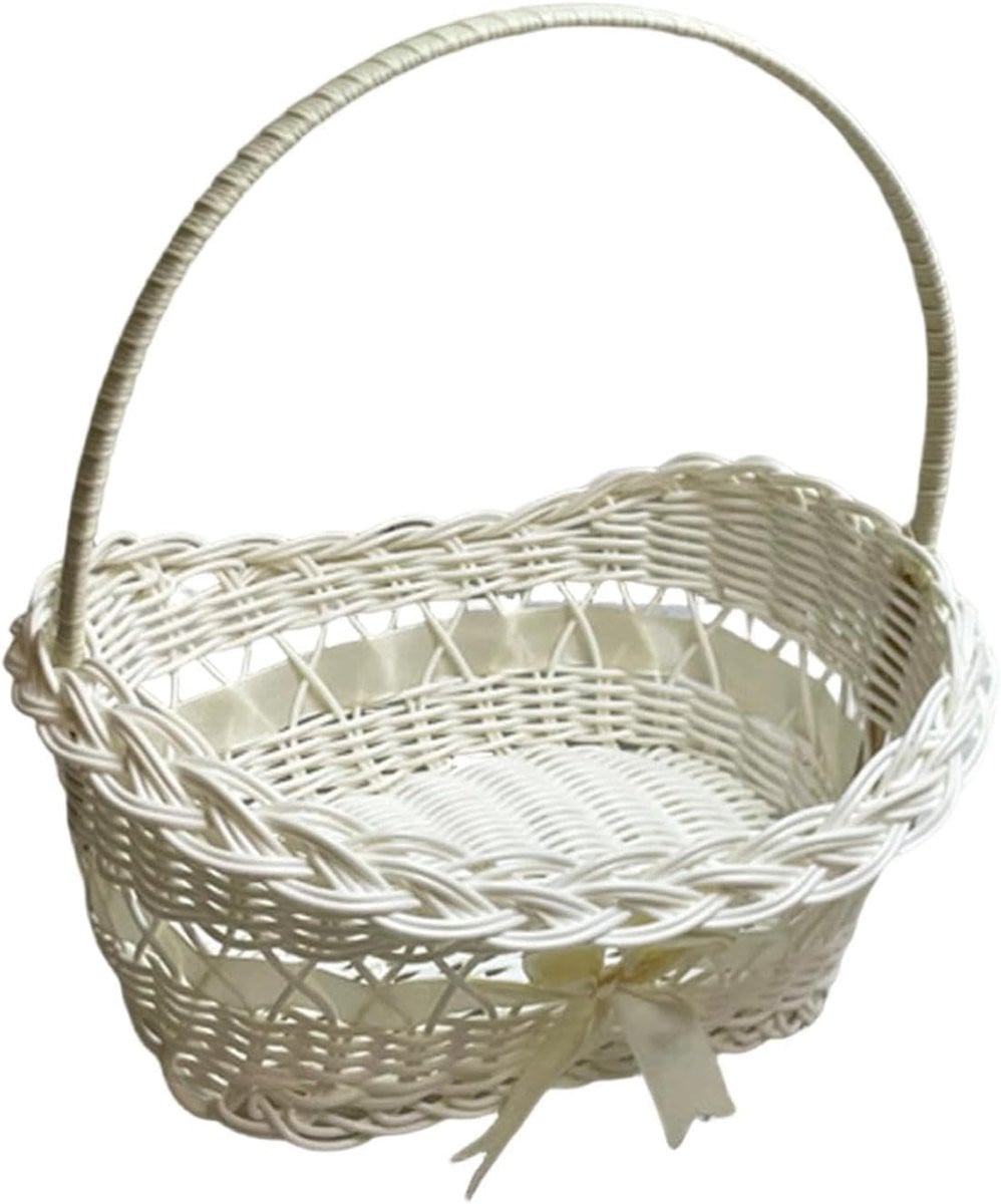 Wit Geweven Mand Decoratieve Opberger met Handvat - 25 x 17,5 cm