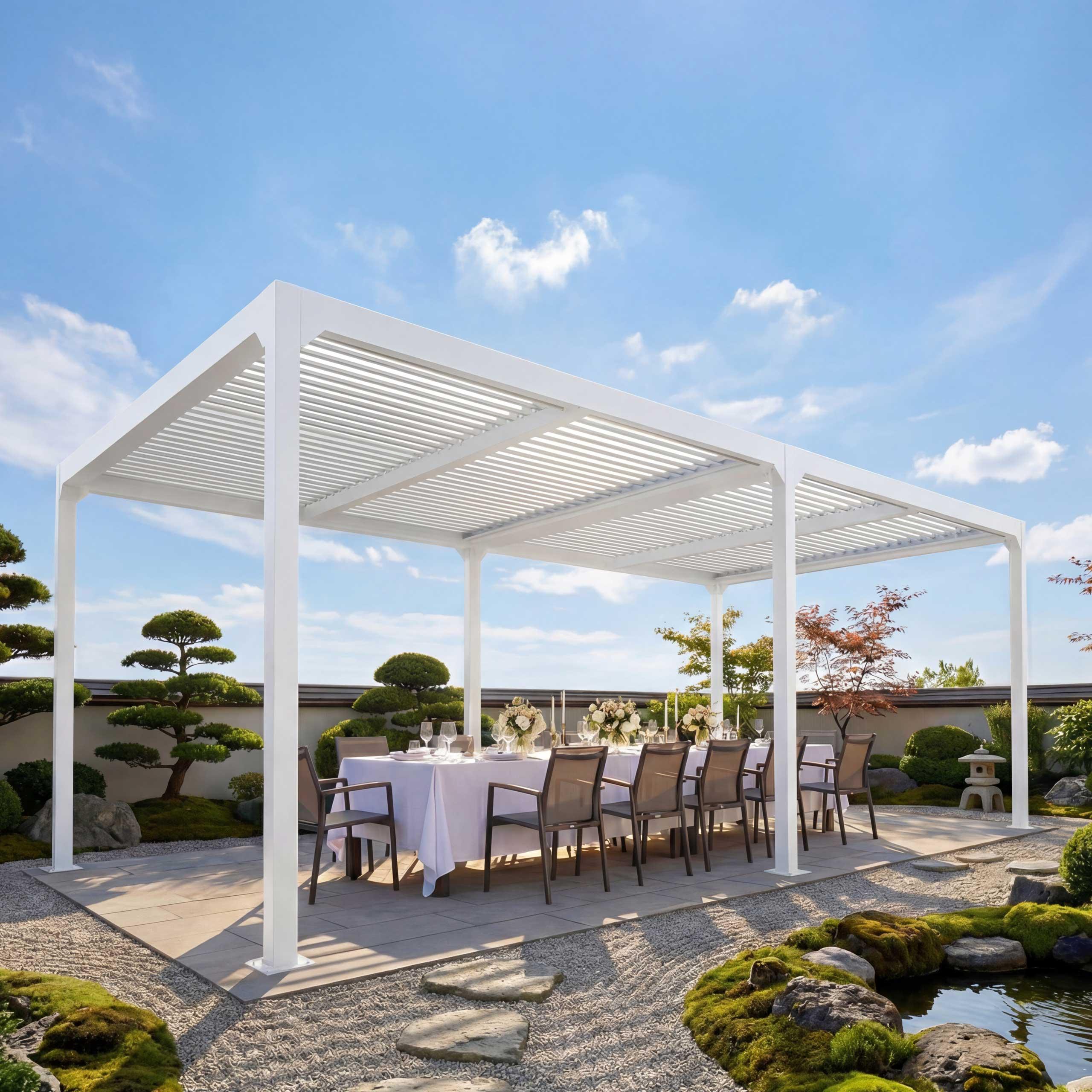 Alu Pergola MCW-L41, Lamellen-Pavillon Terrassenüberdachung, stabiles 8cm-Metall-Gestell 3x6m weiß