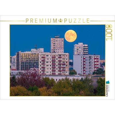 CALVENDO Puzzle Vollmond über Halle-Neustadt | 1000 Teile Lege-Größe 64 × 48 cm Foto-Puzzle für glückliche Stunden