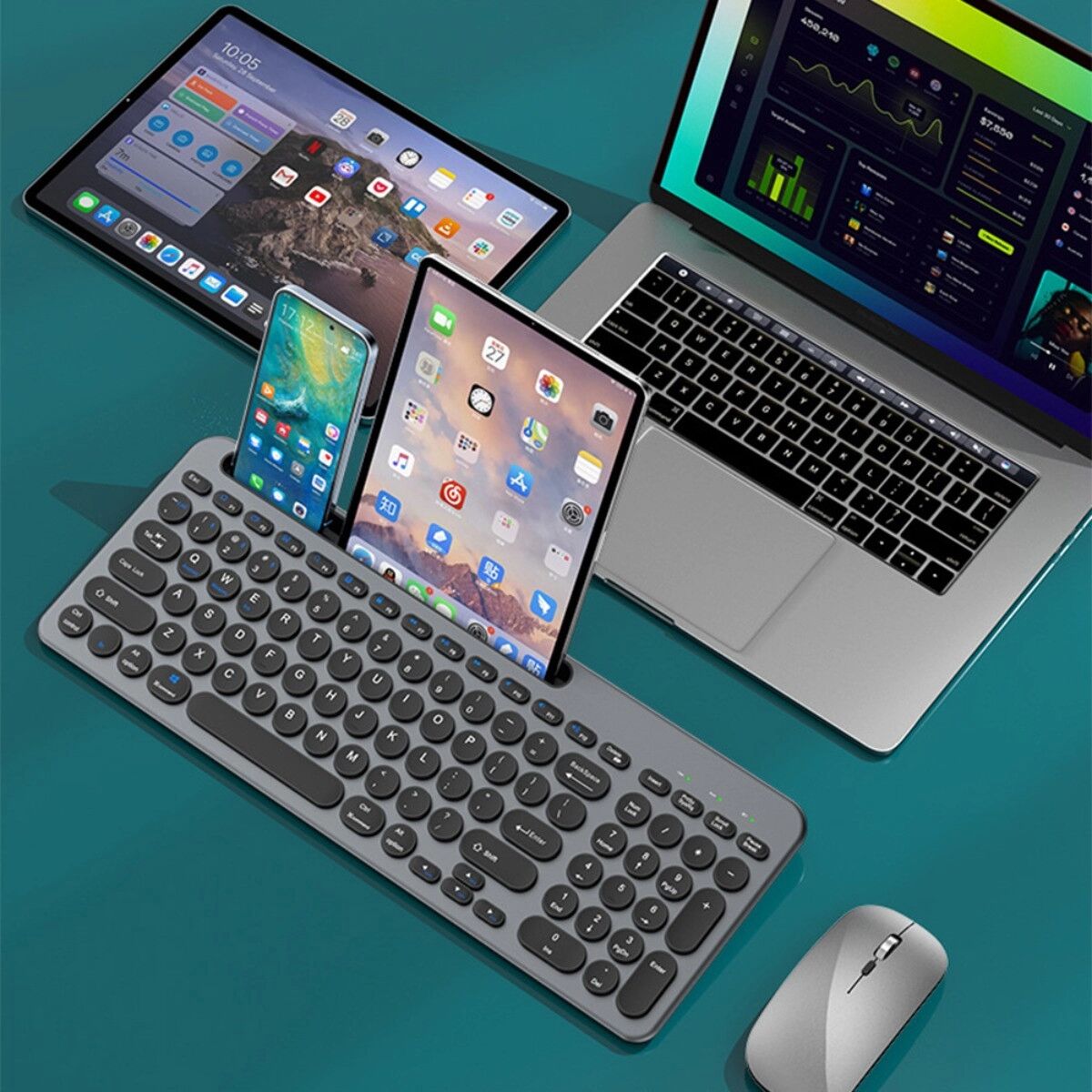 INF 3-Modus kabelloses Tastatur- und Maus-Set kompatibel mit Windows, kompatibel mit Mac, kompatibel mit iOS, kompatibel mit Grau