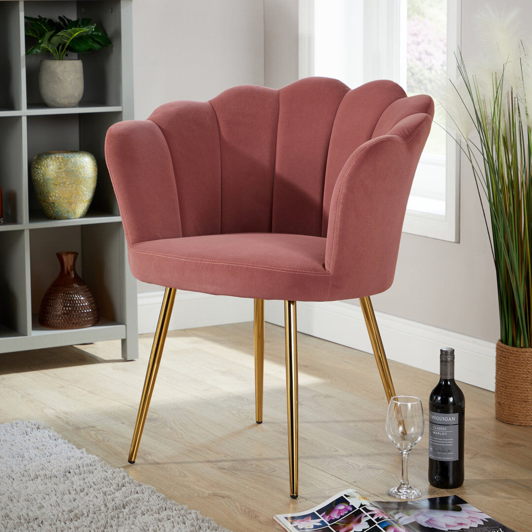 Canora Grey Bruning Scallop Velvet Barrel Accent Chair Pink 83cm H X 71cm W X 59cm D