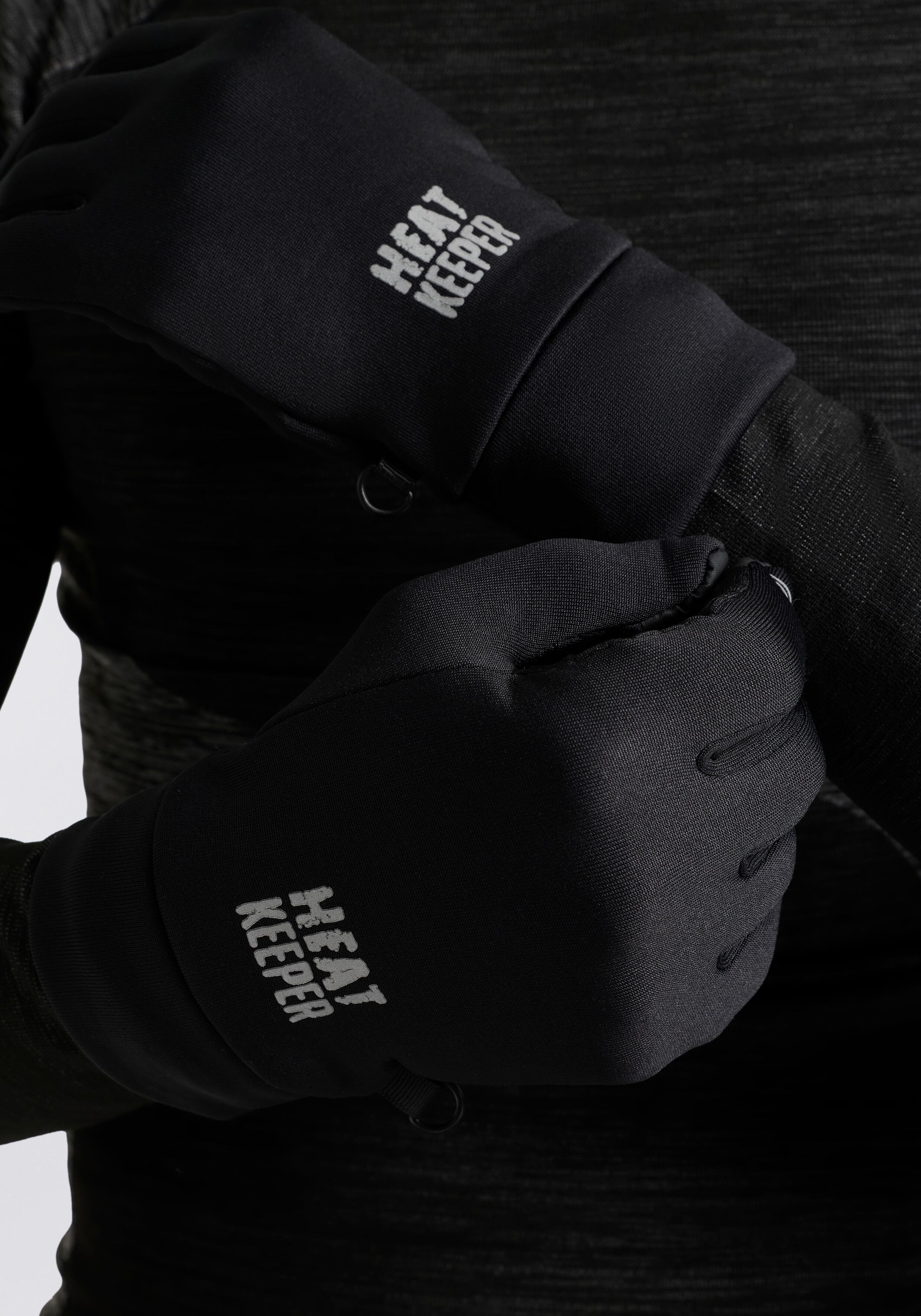 Fleecehandschuhe HEATKEEPER, Gr. L/XL, schwarz, Fleece, Obermaterial: 92% Polyester, 8% Elasthan, unifarben, Handschuhe Fleecehandschuhe, mit Silikon-Finish an der Handfläche und I-Touch-Profile an Daumen schwarz L/XL