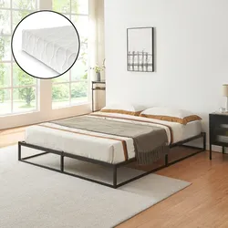 Metallbett Trerunta mit Matratze 180 x 200 cm Stahl Schwarz [en.casa]