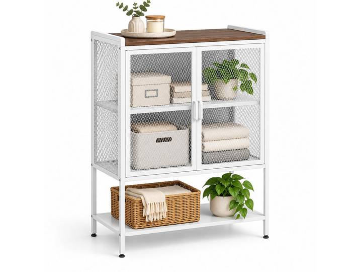 Relaxdays Metallschrank Weiß Metall, Holzwerkstoff, Metall, 63x99.5x34 cm, Waschküche, Mehrzweckschrank